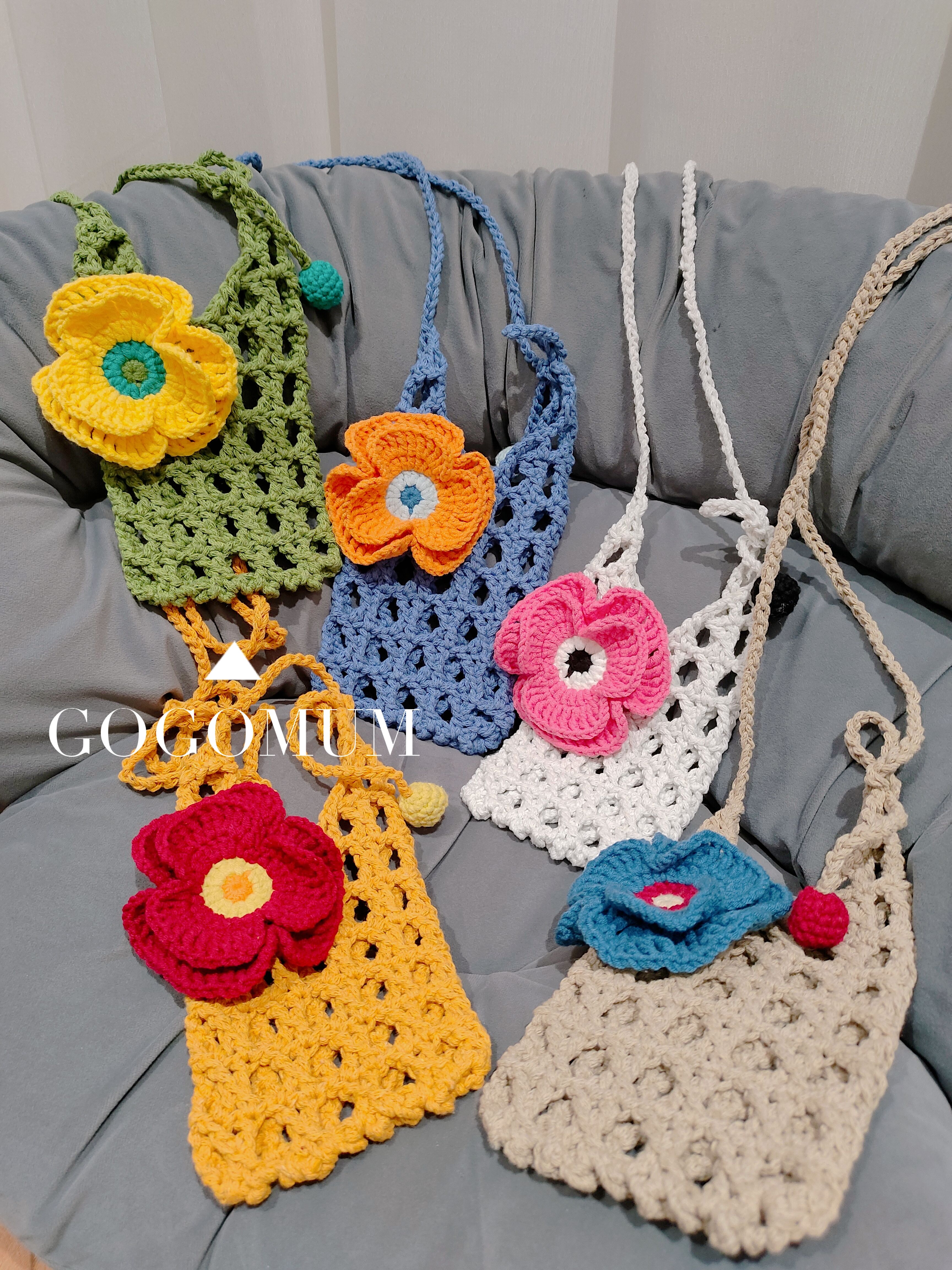 【GOGOMUM】纯手工编织空心棉镂空手机包 虞美人花朵斜挎包