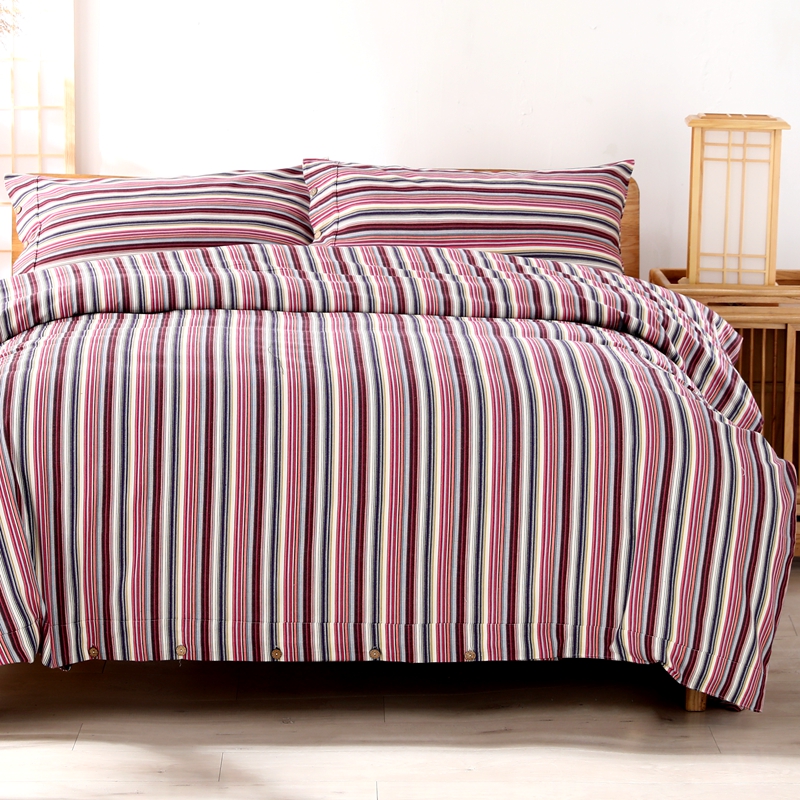 全棉四件套纯棉加厚老粗布家纺条纹保暖亲肤被套床单式双人1.8m床