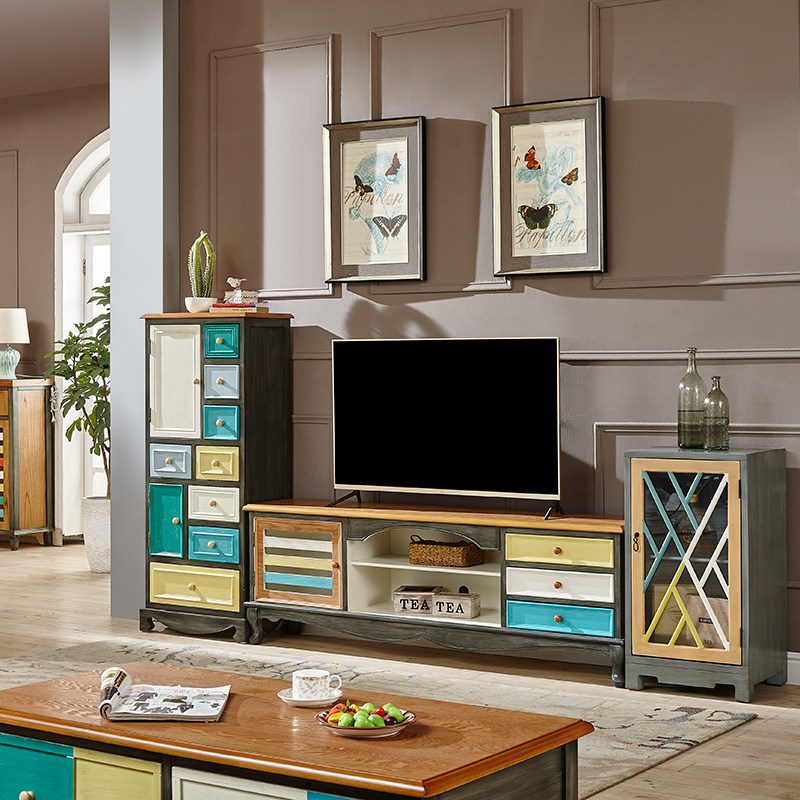 美式乡村电视柜复古做旧视听彩绘实木地中海风格客厅家具茶几地柜|ruв категории жилой мебели, кабинет, телевизионный шкаф - от Buy2taobao.com для оказания профессиональной услуги покупки агента Taobao