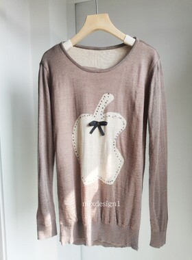 春秋季出口日本柜台原单长袖套头圆领羊毛棉薄款毛衣T恤百搭