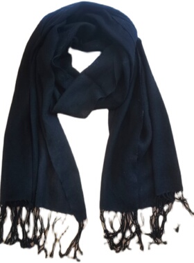 工厂特惠出口原单好品质丝光羊毛围巾长方形保暖冬季新款纯色黑色