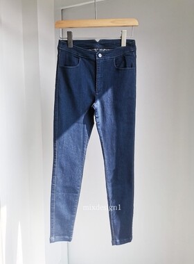 出口订单新款出口外贸原单女深蓝色牛仔裤显高显瘦腿长百搭时尚
