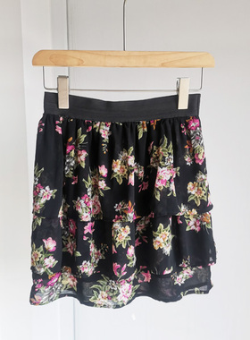 2024春夏新款四季款出口欧美外贸原单百搭花色雪纺短裙蛋糕裙a型