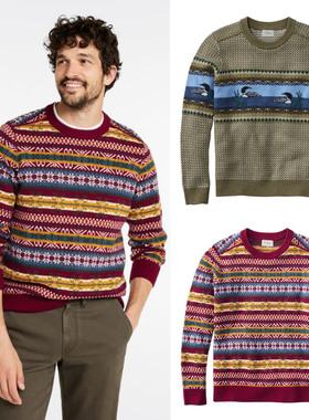 美国代购L.L.Bean男毛衣圆领套头秋冬保暖纯羊毛衫舒适TA525910