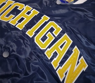 正品密歇根狼獾缎面夹克棉服嘻哈大码oversize棒球服XL码