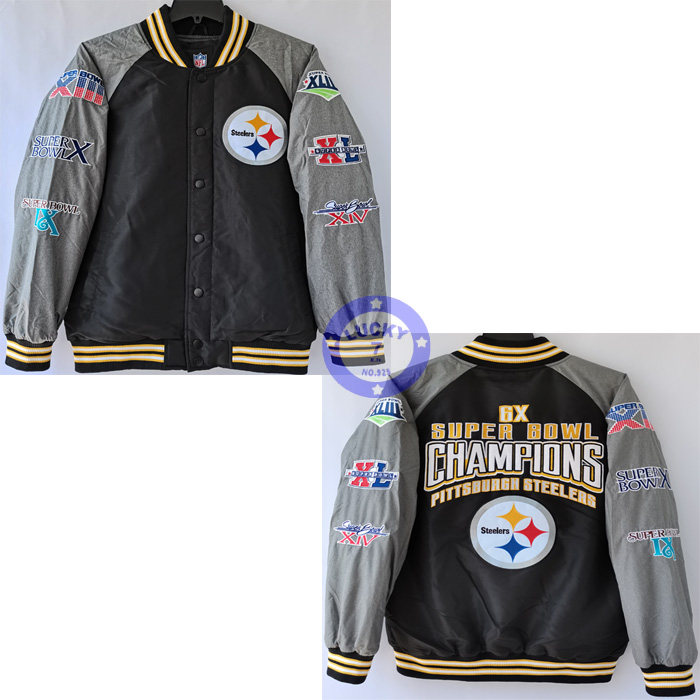 正品匹兹堡钢人超级碗冠军秋冬款夹棉嘻哈宽松棒球服夹克棉服L码