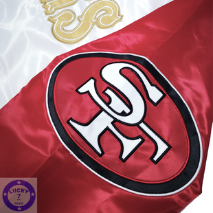 春秋薄款私藏正品NFL旧金山49人白红拼接丝光亮面夹克棒球服XXL码