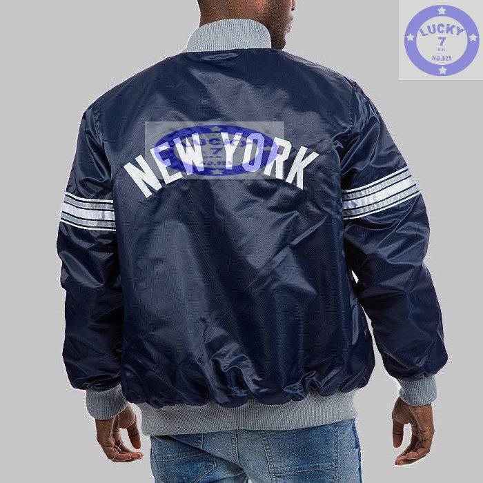 私藏正品纽约洋基经典百搭藏青缎面夹克秋冬夹棉NY棒球服L码XL码