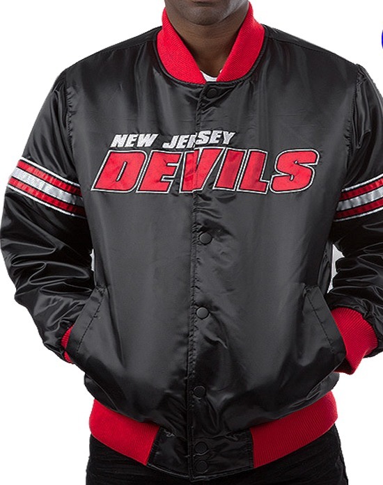 新泽西魔鬼黑红秋冬亮面棒球服
