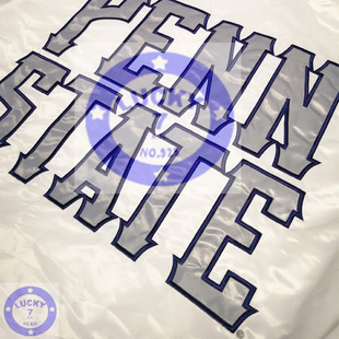 私藏正品宾州州立尼塔尼雄狮帅气白缎面夹克秋冬夹棉棒球服XXL码