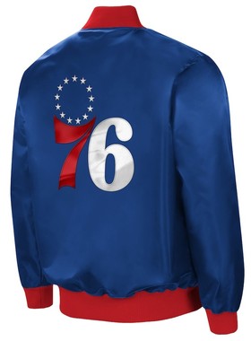 春秋薄款私藏正品费城76人帅气宝蓝色缎面夹克拉链棒球服L码XL码