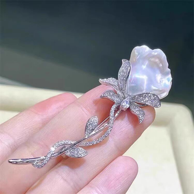 DIY珍珠配件 巴洛克风格胸针半成品胸饰空托玫瑰花胸花领别针配饰图片