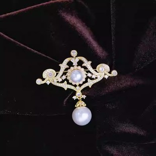 DIY珍珠配件 多珠复古宫廷款胸针半成品胸饰托胸花别针配饰6-12MM