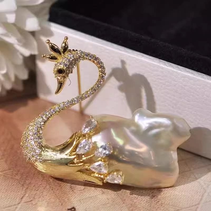 DIY珍珠配件 巴洛克款天鹅胸针金银色别针异形胸花空托胸饰配饰女图片