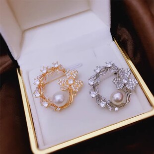 DIY手工配件 微镶精工领结款胸针半成品花朵胸饰空托珍珠胸花配饰