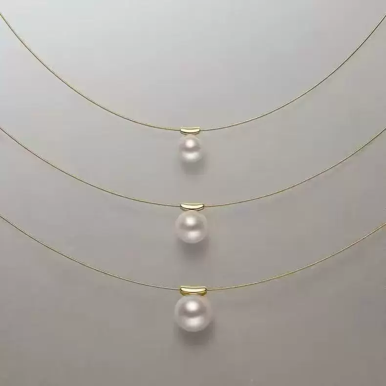 DIY珍珠配件 S925纯银月亮项链时尚半成品气质颈链空托珍珠链子女