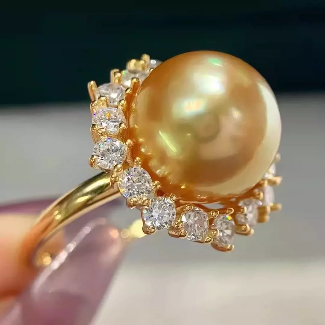 DIY珍珠配件 S925纯银太阳花款开口戒指半成品空托配饰指环10-12M