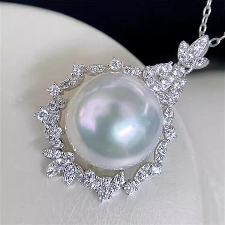 DIY珍珠配件S925纯银豪华叶子款吊坠坠子半成品空托项坠女12-15MM