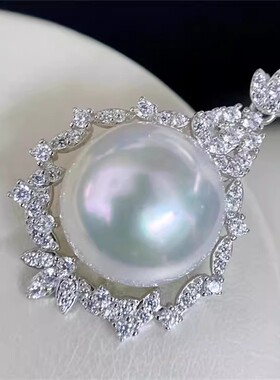 DIY珍珠配件S925纯银豪华叶子款吊坠坠子半成品空托项坠女12-15MM