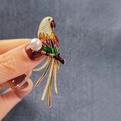 DIY配件 国风高档珐琅彩绘喜鹊小鸟鹦鹉胸针锆石别针珍珠胸花空托