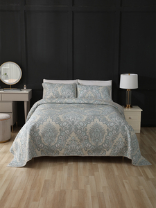 外贸欧美flower100%双面全棉纯棉夹棉床单床盖绗缝被三件套四季用