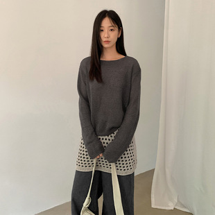 THXGIVING 松弛感宽松显瘦镂空圆领套头针织毛衣女2025初秋新款