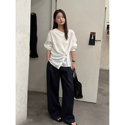 THXGIVING春日序曲 不对称斜襟宽松苎麻透气衬衫2026新款通勤上衣