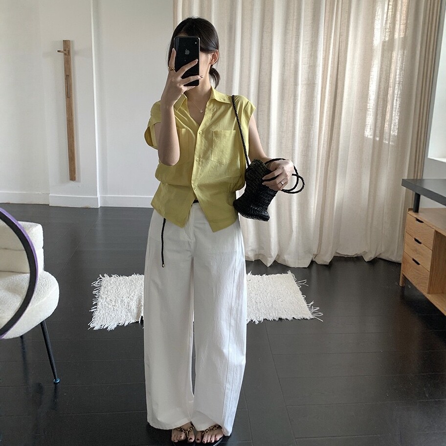 THXGIVING通勤棉麻系 舒适透气高腰阔腿显瘦休闲裤女2026春款长裤