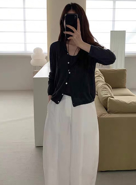 THXGIVING 薄款针织帽衫女2025春季新款简约休闲风系扣开衫上衣
