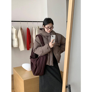 THXGIVING 蓬松白鸭绒可拆卸帽立领休闲抽绳羽绒服外套女2025冬季