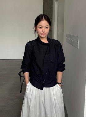 THXGIVING左岸晚风 优雅飘带透气垂顺苎麻天丝宽松衬衫女2026春款