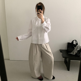 THXGIVING 韩系简洁飘带领结气质衬衫女2025秋季新款长袖宽松上衣
