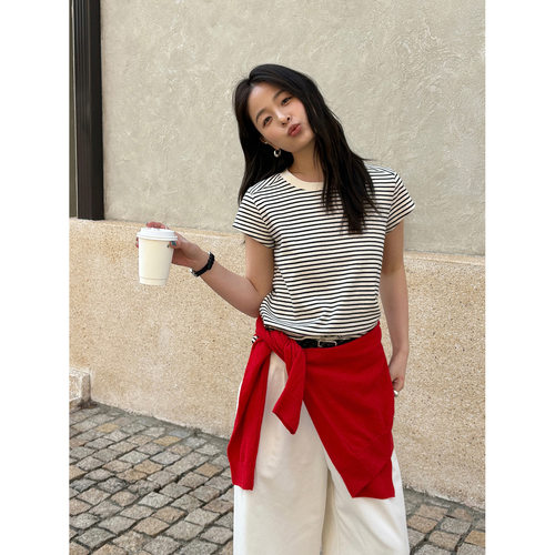 THXGIVING通勤好搭基础款正肩显瘦短袖纯棉T恤女2026春日新款上衣