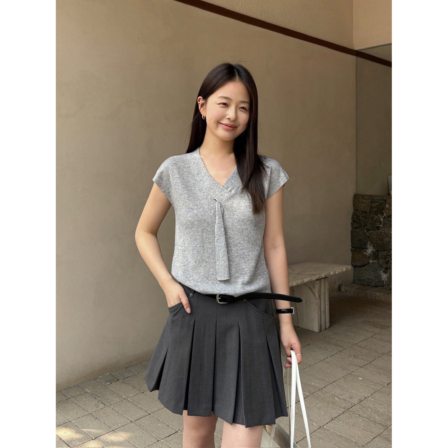 THXGIVING学院甜酷风配皮带中腰显瘦防走光A字百褶短裙女2026春款