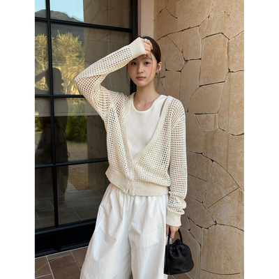 THXGIVING自由叠穿 镂空网格针织罩衫内搭背心两件套2026春上衣女