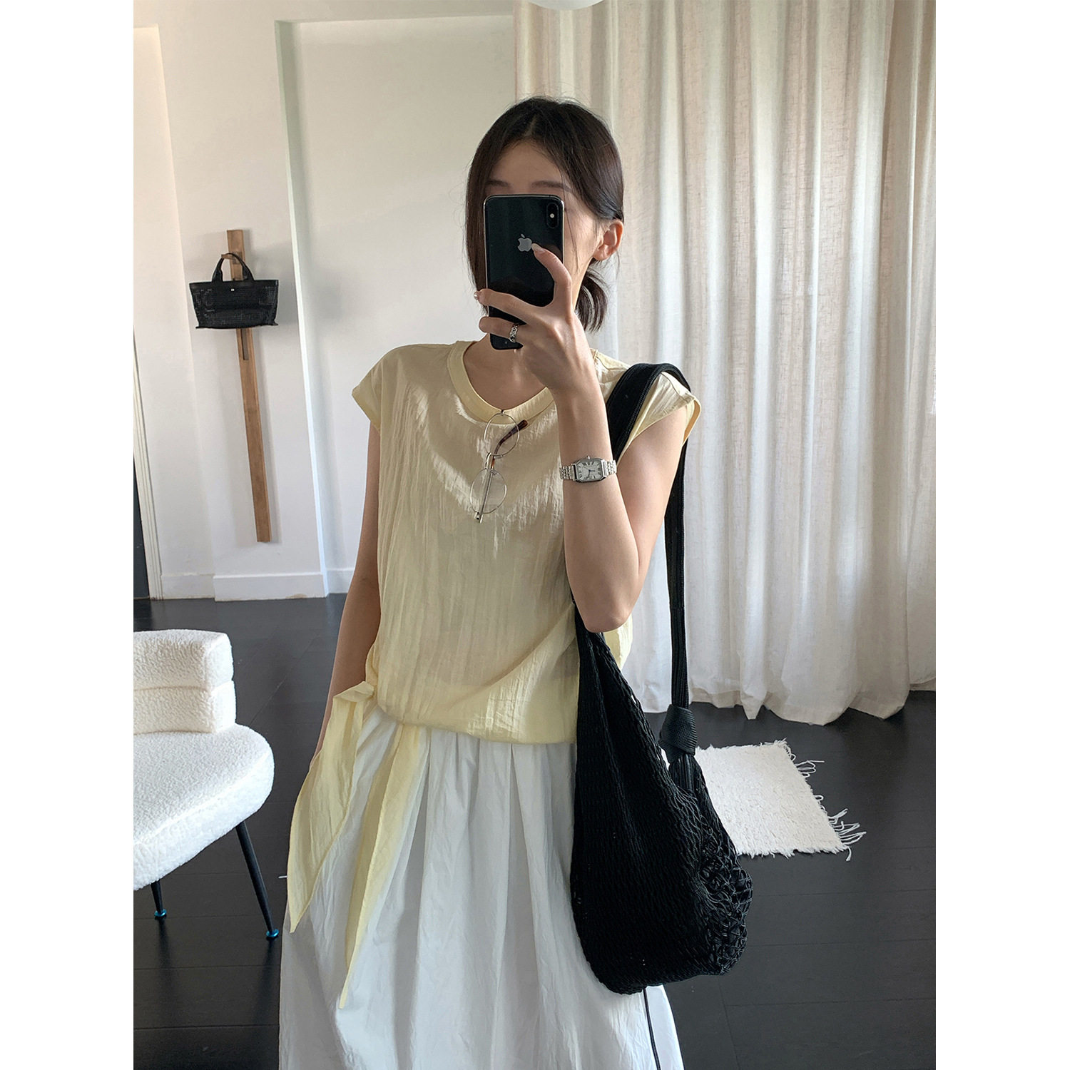 THXGIVING夏日清凉感 小飞袖侧摆绑带莫代尔混纺小衫2026上衣女
