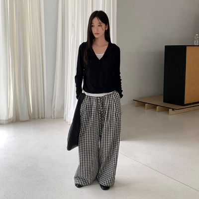 THXGIVING居家外穿宽松格子休闲裤女2025秋季新棉质直筒显瘦长裤