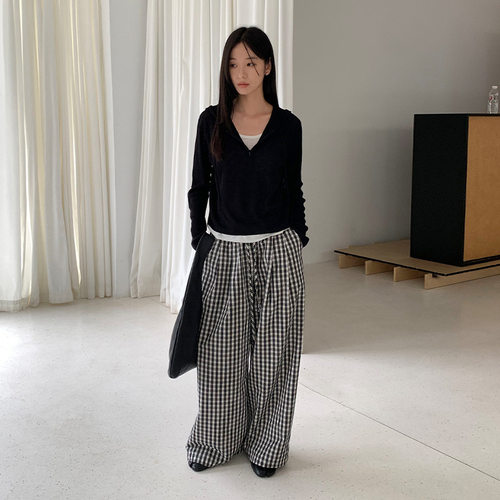 THXGIVING居家外穿宽松格子休闲裤女2025秋季新棉质直筒显瘦长裤