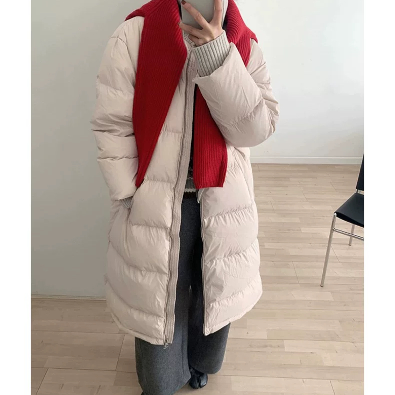 THXGIVING 通勤bi备御寒保暖毛织帽领拼接羽绒服大衣女2025冬新款