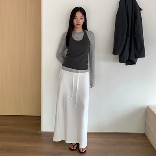 THXGIVING 韩系气质垂感宽筒显瘦半身裙女2025秋新款系带高腰长裙