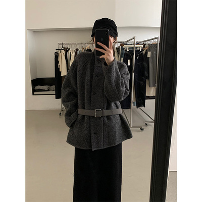 THXGIVING 复古韩系风立领排扣挺阔中长款双面呢外套女2025冬季