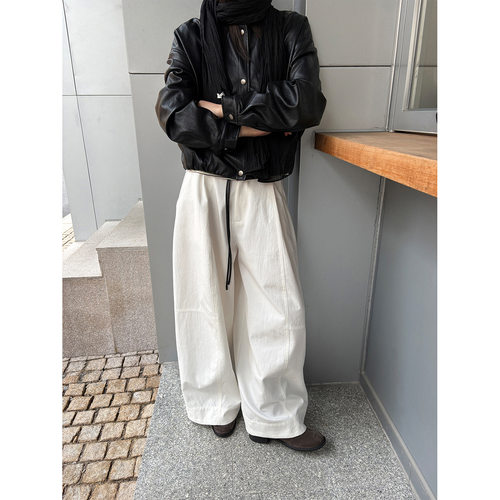 THXGIVING 春日松弛感C位高腰皮带显瘦藏肉阔腿休闲裤26新款长裤