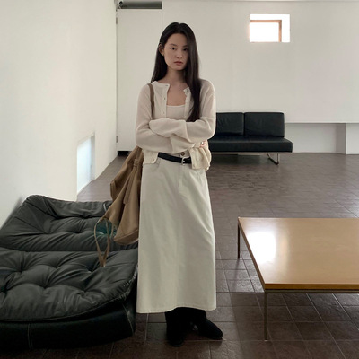 THXGIVING休闲风A字半身裙女2025春季新款高腰显瘦日常百搭中长裙