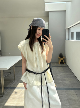 THXGIVING日系松弛氛围感 轻薄通透苎麻小衫2026夏款小飞袖上衣女