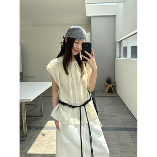 THXGIVING日系松弛氛围感 轻薄通透苎麻小衫2026夏款小飞袖上衣女