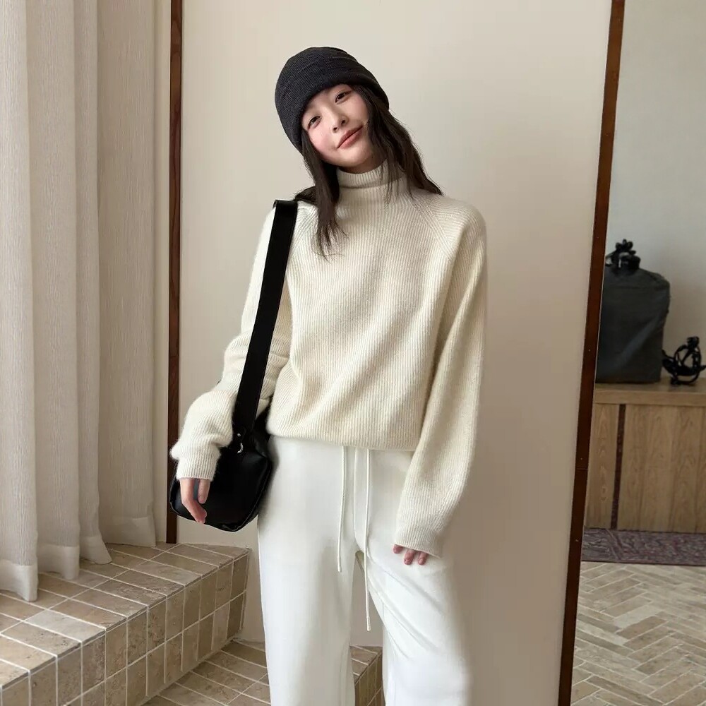 THXGIVING 秋冬季暖和浣熊羊毛高领宽松套头百搭针织衫女2025毛衣