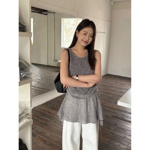 THXGIVING半岛铁盒 松弛叠穿外搭镂空鱼尾裙摆针织背心女2026春款
