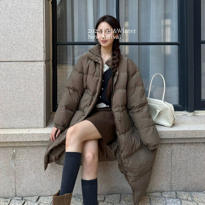 THXGIVING 蓬松羽绒服大衣女2025冬季新款抽绳收腰休闲百搭外套