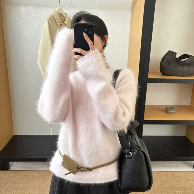 THXGIVING 经典系列圆领保暖套头仿羊绒兔毛软糯针织厚毛衣2025冬