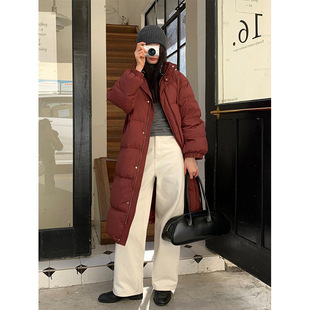 THXGIVING冬日保暖加长羽绒服外套女2025新款抽绳立领白鸭绒大衣